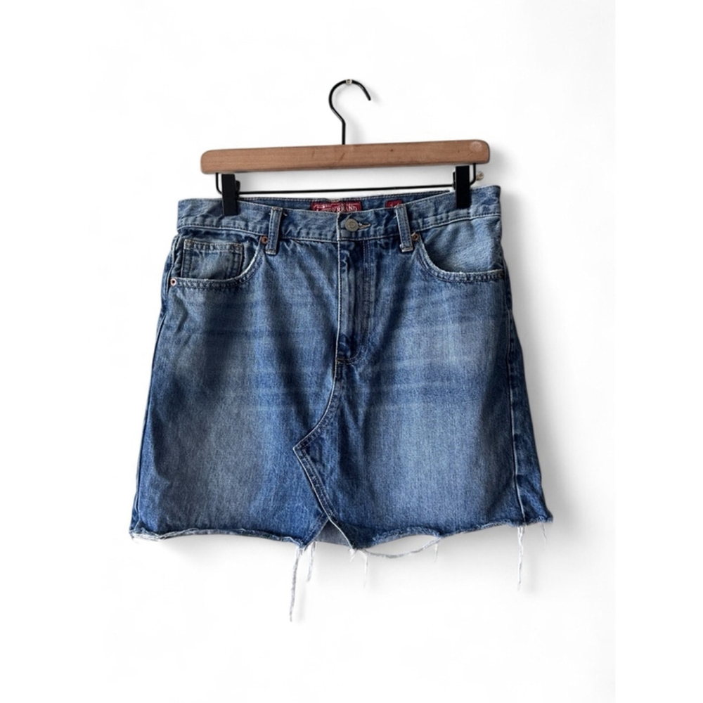 Lucky Brand Old Favorite Mini Denim Skirt Raw Hem Festival Size 6